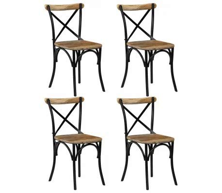Cikonielf Juego de 4 sillas de comedor de madera maciza de mango con diseño de cruz 51 x 52 x 84 cm. Diseño del respaldo abierto y cruzado, totalmente hecho a mano