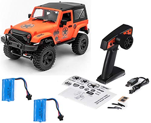 Coche Radio Control Crawler F1 Jeep Wrnagler SUV Escala 1/14 2.4G tracción 4x4 proporcional RTR Color Naranja + BATERÍA Extra