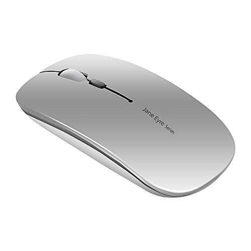 Coener Ratón Inalámbrico Recargable, Mouse Wireless 2.4G Mute de Mouse Inalambrico, Ultra Delgado,1600 dpi Ajustable para Portatil/Computadora/Windows/Linux/Vista/PC/Mac (Plata)