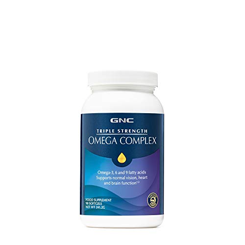 Complejo Omega de triple fuerza GNC, ácidos grasos Omega-3, 6 y 9, 90 cápsulas blandas, ayuda a la visión normal, la función cardíaca y cerebral