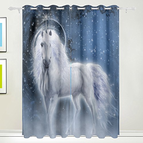 COOSUN - Cortinas opacas de unicornio blanco oscurecimiento térmico con ojales de poliéster para dormitorio, sala de estar, 2 paneles (55W x 213 L)