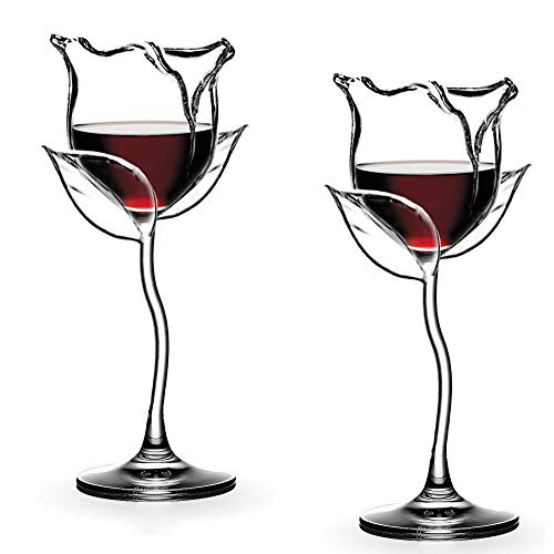Copa de Vino Tinto Personalizada Forma Creativa de Rosa, Copas de Vino Blanco Elegantes y Simples para el Hogar, la Fiesta, la Idea de Regalo (2Pcs)