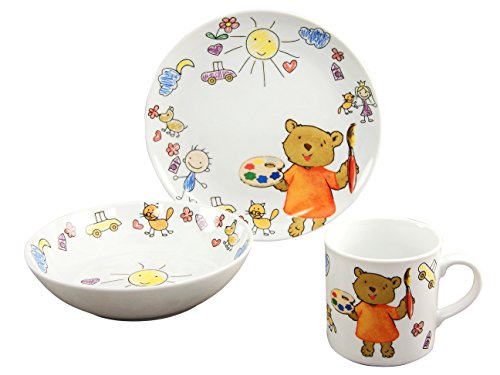 Creatable 15027, Serie Teddy, Cocina Vajilla Infantil (3 Piezas, Porcelana, Multicolor, 24 x 20 x 26 cm, 3 Unidades de Medida