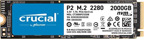 Crucial P2 CT2000P2SSD8 Disco Duro sólido Interno SSD de 2TB, de hasta 2400 MB/s (3D NAND, NVMe, PCIe, M.2)