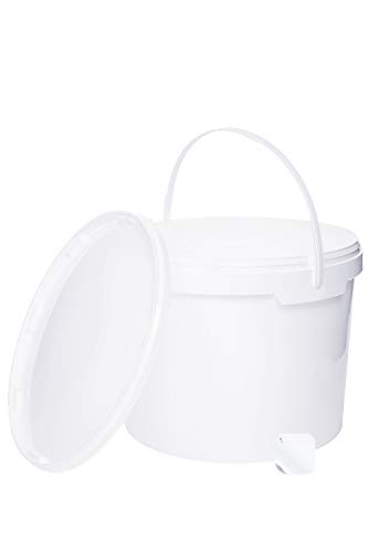 Cubos con tapa 4 x 5 litros color blanco, apilables, cubo de leche o de reserva, cubo de miel de plástico con liberación alimentaria