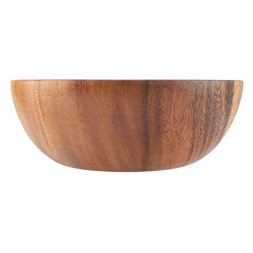 Cuenco de madera, cuenco de ensalada de madera de acacia sólida hecha a mano, cuenco de madera de forma redonda Utensilios de cocina para ensalada Sopa Arroz Frutas(Los 20 * 7cm)