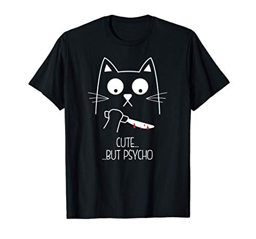 Cute But Psycho Funny Knife Killer Cat T-shirt Gift Camiseta
