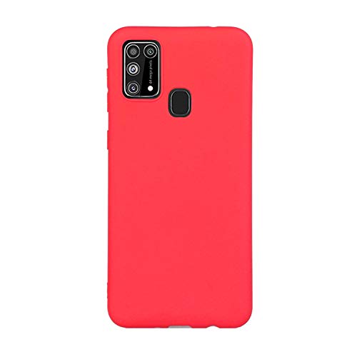 CUZZCASE Funda para Samsung Galaxy A21S+{Protector de Pantalla de Vidrio Templado} Carcasa Silicona Suave Gel Rasguño y Resistente Teléfono Móvil Cover-Rojo