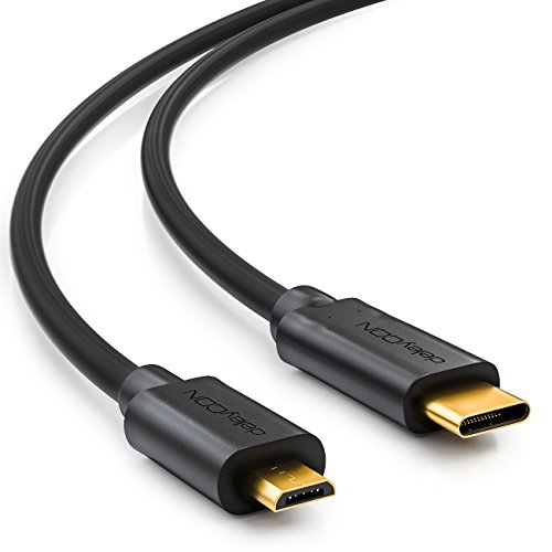 deleyCON 0,5m Cable USB 2.0 - Enchufe Tipo C (USB 3.1 Gen2) en Micro USB Cable de Carga & Datos Compatible con Smartphone Tablet Portátil iMac - Negro