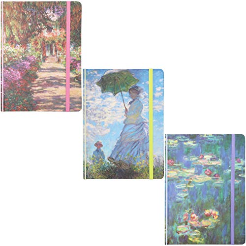 Diarios Tapa dura con un diseño clásico completo de Monet, viene con bandas a juego, Paquete de 3