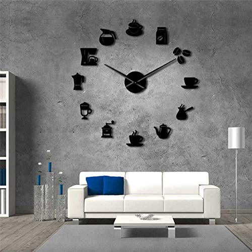 DIY Nuevo diseño Moderno Reloj de Pared 3D Taza de café Forma Acrílico Reloj doméstico Cocina Restaurante Decoración Espejo Horologe silencioso Negro 121
