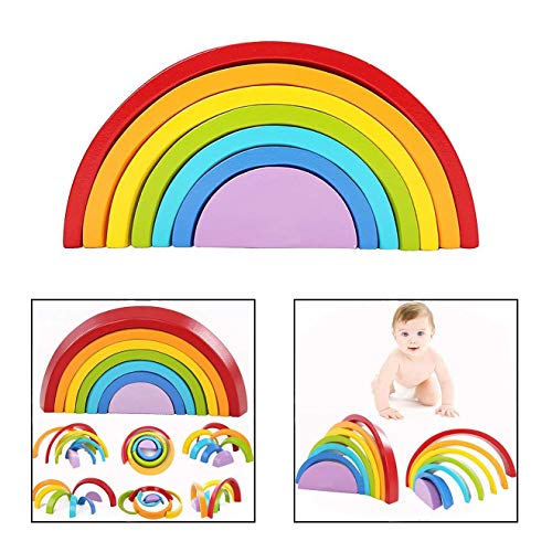 DMZK Rompecabezas Arco Iris de Madera, Juguetes educativos Puzzle Arcoiris 7 Color para Niños