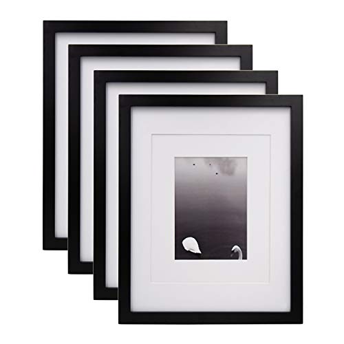 Egofine Marco de fotos de 28 x 36 cm, 4 unidades, color negro, de madera maciza para la mesa y la pared, 20 x 25 cm/13 x 18 cm, con paspartú