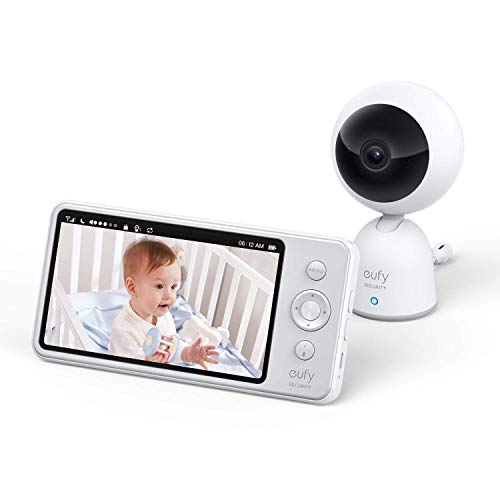 Eufy Security Baby Monitor 720p de resolución, pantalla de 5 pulgadas, función de audio por ambos lados, visión nocturna precisa, con reproductor de canciones de sueño, con medición de temperatura