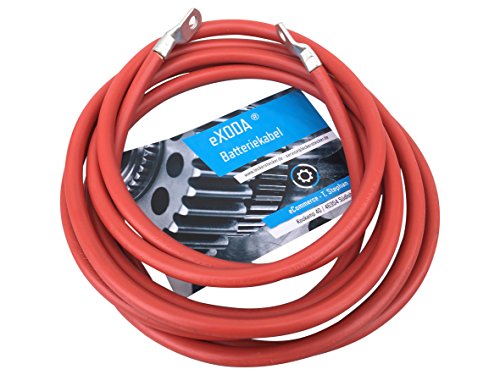 eXODA Cable de batería de 500cm 35 mm² Cobre Cable de alimentación con Ojales M8 Rojo 12 V Cable para automóvil también para su Cargador