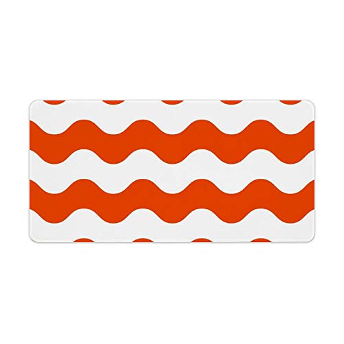 Extended Gaming Mouse Pad with Stitched Edges Waterproof Large Keyboard Mat Non-Slip Rubber Base Medium Bright Orange And White Waves Desk Pad for Gamer Office Home 12x24 Inch
