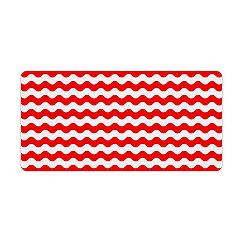 Extended Gaming Mouse Pad with Stitched Edges Waterproof Large Keyboard Mat Non-Slip Rubber Base Thin Red And White Waves Desk Pad for Gamer Office Home 12x24 Inch