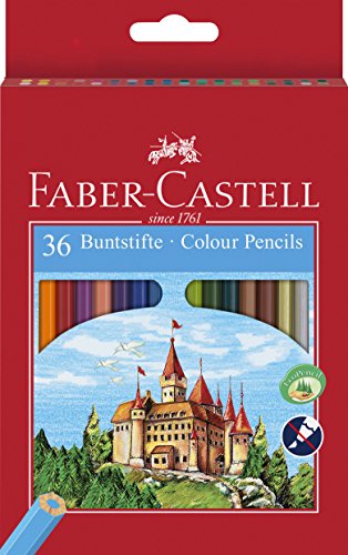 Faber-Castell F120136 - Estuche cartón con 36 lápices hexagonales multicolor, lápices escolares de colores