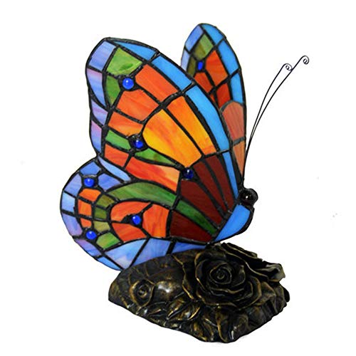 FAGavin Lámpara de mesa estilo Tiffany resina cristal pintado patrón mariposa 20 x 13 x 22 cm