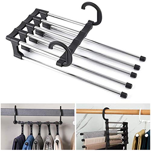 fghj Multi-Functional Pants Rack, Stainless Steel Magic Clothes Hanger Hooks Organiser,Creative Shape Saves Space (Black)