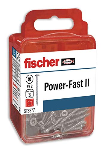 fischer - Tornillos FPF II, caja de tornillos para madera, rosca total de 4,5x40, cincados; Blister de 12 Uds.