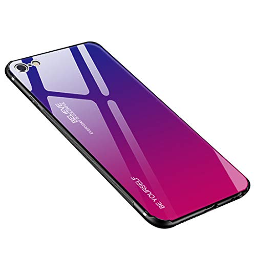 Funda iPhone 6 / 6S Plus, Borde de Silicona TPU Suave +Vidrio Templado Cubierta Trasera Case Gradiente de Color Resistente a los Arañazos para iPhone 6 / 6s (iPhone 6 Plus / 6S Plus, Azul + rosa)
