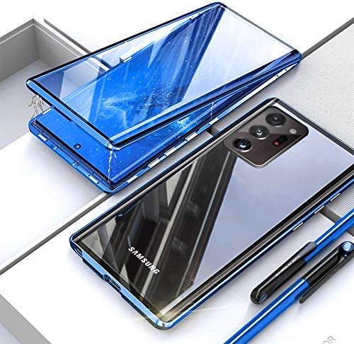 Funda Samsung Galaxy Note 20 Ultra Magnética Carcasa,Note 20+ Funda Protectora de Cuerpo Completo 360° Cristal Templado Cover con Protector de Pantalla,Antigolpes Rugged Metal Bumper Case,Azul