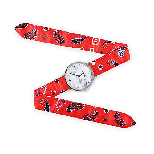 Gabriel Rivaz - Reloj de pulsera de seda con fondo mármol, mecanismo japonés, color rojo