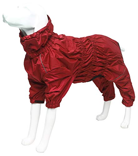 Geyecete Traje de pantalón de 1/2 pierna, impermeable para perros con alta resistencia al agua reflectante de cuatro patas de lluvia para cachorros pequeños y medianos, color rojo