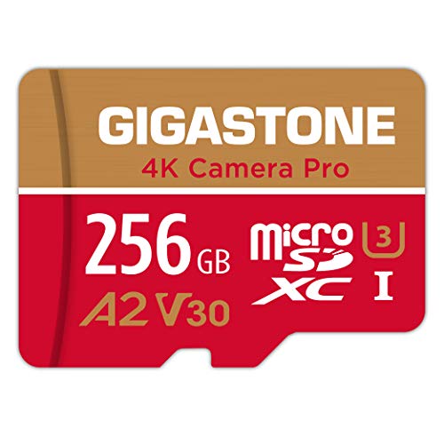 Gigastone 256GB Tarjeta de Memoria Micro SD, grabación de Video 4K, GoPro, Cámara de Acción, Cámara Deportiva, Compatible con Nintendo Switch, Máx. 100/60MB/s Lec/Esc, UHS-I A2 V30 Clase 10