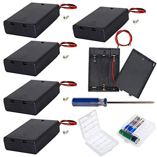GTIWUNG 6Pcs AA 4.5V batería Titular Caso Caja de Almacenamiento de la batería de plástico con Interruptor ON/Off, Portapilas con Cables de Interruptor + 2Pcs Caja de batería para AA y AAA