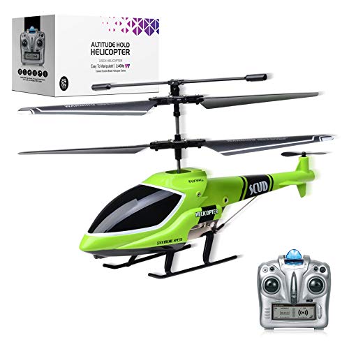 Helicóptero de Control Remoto con Giroscopio y Luces LED de 2,4G, Helicóptero de Altitud Fija de 3,5 Canales, Despegue/Aterrizaje con un botón, Drone para Interiores, Niños y Adultos de Regalo Verde