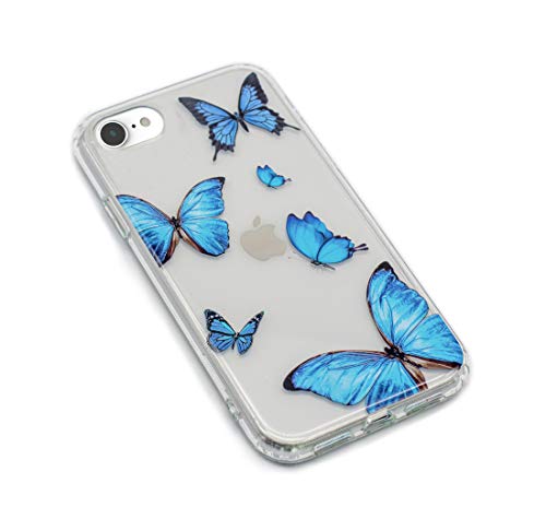 HolaStar Funda para iPhone 7/8/SE 2020, diseño de mariposa azul con diseño transparente híbrido ultra delgado