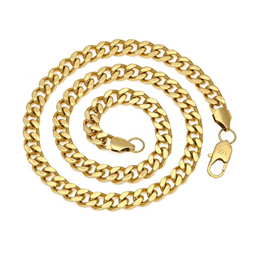 Hollywood Jewelry Cadena de eslabones cubanos de 5 mm, hasta 20 veces más chapado de 18 quilates que otras cadenas de oro, collares duraderos para hombres con garantía de reemplazo gratuito de 22 a 71 cm