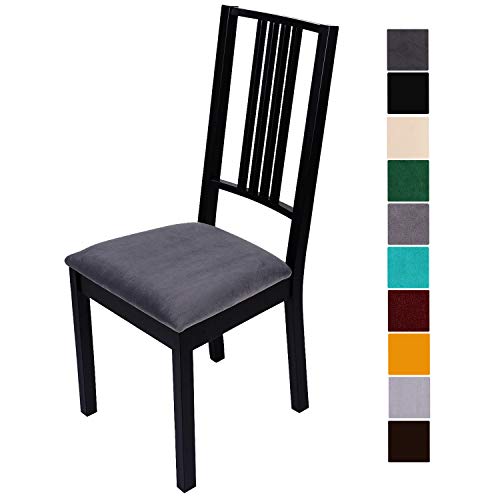 Homaxy - Funda de asiento de terciopelo suave para silla de comedor, elástica, lavable, funda protectora para sillas, terciopelo, gris oscuro, 4 unidades