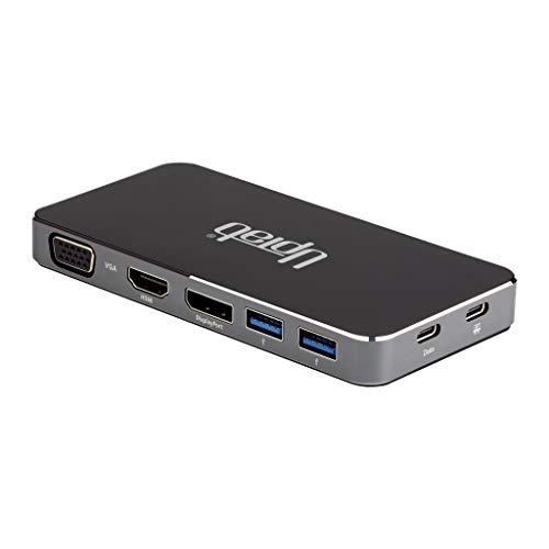 Hub USB C 7 en 1 con Ultra HD HDMI 4K, DisplayPort 4K, VGA, 2 USB 3.0, datos USB-C, USB C para suministro de energía compatible con Thunderbolt 3 MacBook Pro/Air/iPad Pro y más