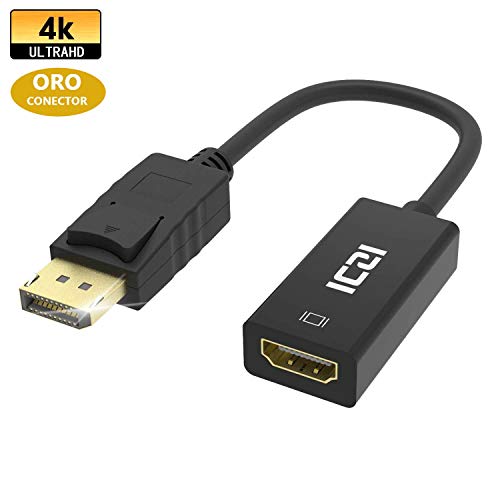 ICZI Adaptador DisplayPort to HDMI 4K Conversor DP a HDMI con Contactos Chapados en Oro, DP Macho a HDMI Hembra para Pantallas Monitores HDTV Proyectores, etc, Negro