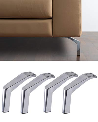 IPEA - 4 Patas para sofás y Muebles Modelo Smeraldo - Juego de 4 Patas de Aluminio Color Plata Brillante, Altura 155 mm