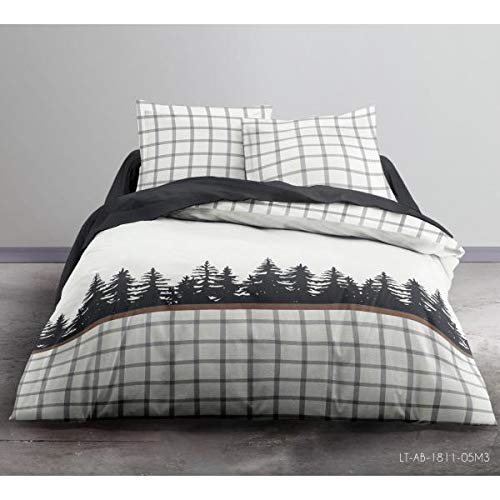 J&K Markets - Funda de edredón Forest, diseño de montaña, color gris y blanco, para adulto, 240 x 260 cm, 2 personas, 100% algodón franela