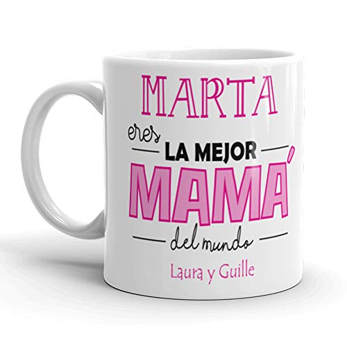 Kembilove Taza de Café Mama Personalizada – Taza de Desayuno con Nombre Eres la Mejor Mamá Personalizada con Nombre Hijos – Taza de Café y Té para Madres – Taza de Cerámica Impresa Rosa
