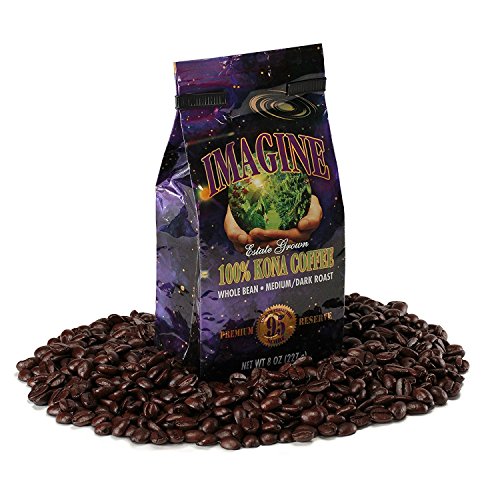 Kona Coffee Beans by Imagine - 100% Kona Hawaii - Medium Dark Roast Whole Bean 8 oz Bag (8oz)