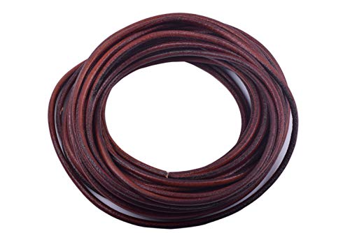 KONMAY Cordón redondo de cuero auténtico de 4,5 metros de 5 mm de color marrón envejecido para fabricación de joyas y manualidades.
