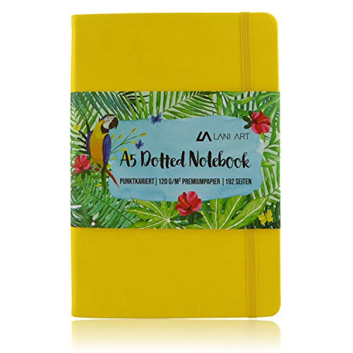 Lani Art Dotted Bullet Journal - Cuaderno de notas (A5, tapa dura, 120 g/m²), diseño de lunares, color amarillo