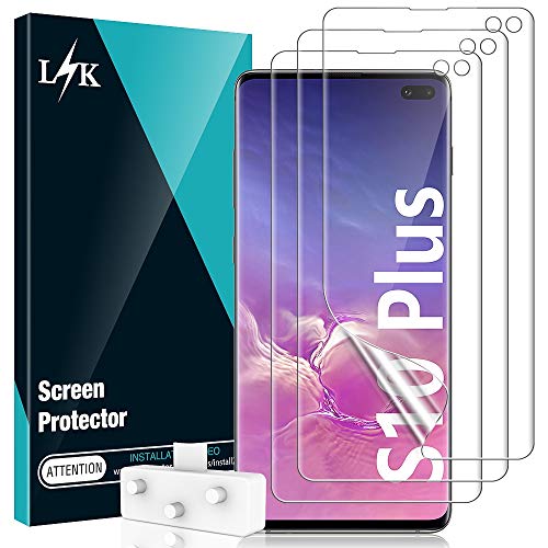 LϟK 3 Pack Protector de Pantalla para Samsung Galaxy S10 Plus - HD Película de TPU Transparente Sin Burbujas Sin Bordes Levantados Portátil Posicionador Fácil de Instalar Huella Digital Ultrasónica