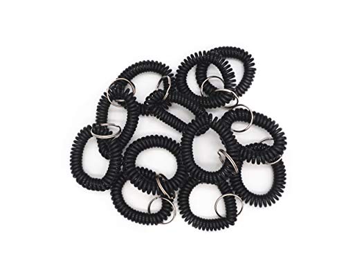 Llavero de plástico con forma de anillo de muñeca elástica para primavera, 10 unidades, color negro
