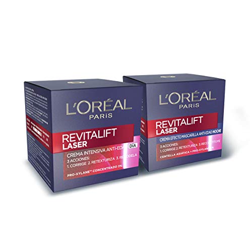 L'Oréal Paris Revitalift Láser Set de Crema de Día y Crema de Noche Anti-Edad, Triple Acción y Antiarrugas, 50 ml cada una