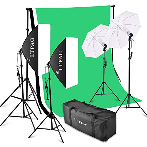 LTPAG 2mx3m Kit de sistema de soporte de fondo,3X Pantalla verde Softbox fotográfico profesional con trípode 2M Softbox Juego de paraguas de luz continua, para fotografía, retratos, grabación de video