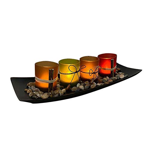 MagiDeal Juego de 4 portavelas de Vidrio votivo Ligero de té con Bandeja y candelabros Decorativos candelabros para la decoración de la Mesa del Comedor de la