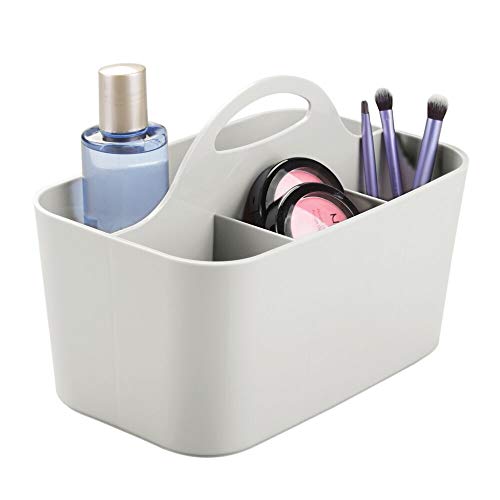 mDesign cesta organizadora para sus cosméticos - Cesta plástico provista de asa para un cómodo transporte - Organizador maquillaje en color gris