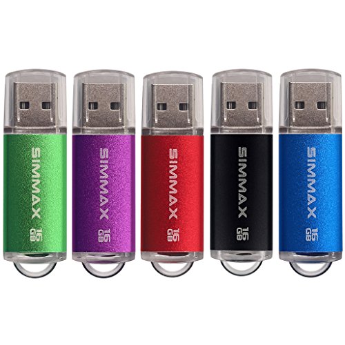 Memorias USB 5 Piezas 16GB USB 2.0 Stick Flash Drive Pendrives Almacenamiento Datos por SIMMAX (16GB Verde Púrpura Rojo Negro Azul)